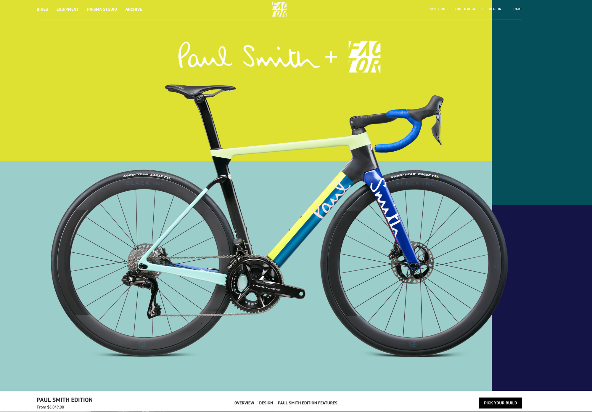 Factor Bikes 首頁圖像，顯示時尚品牌與自行車品牌的合作。