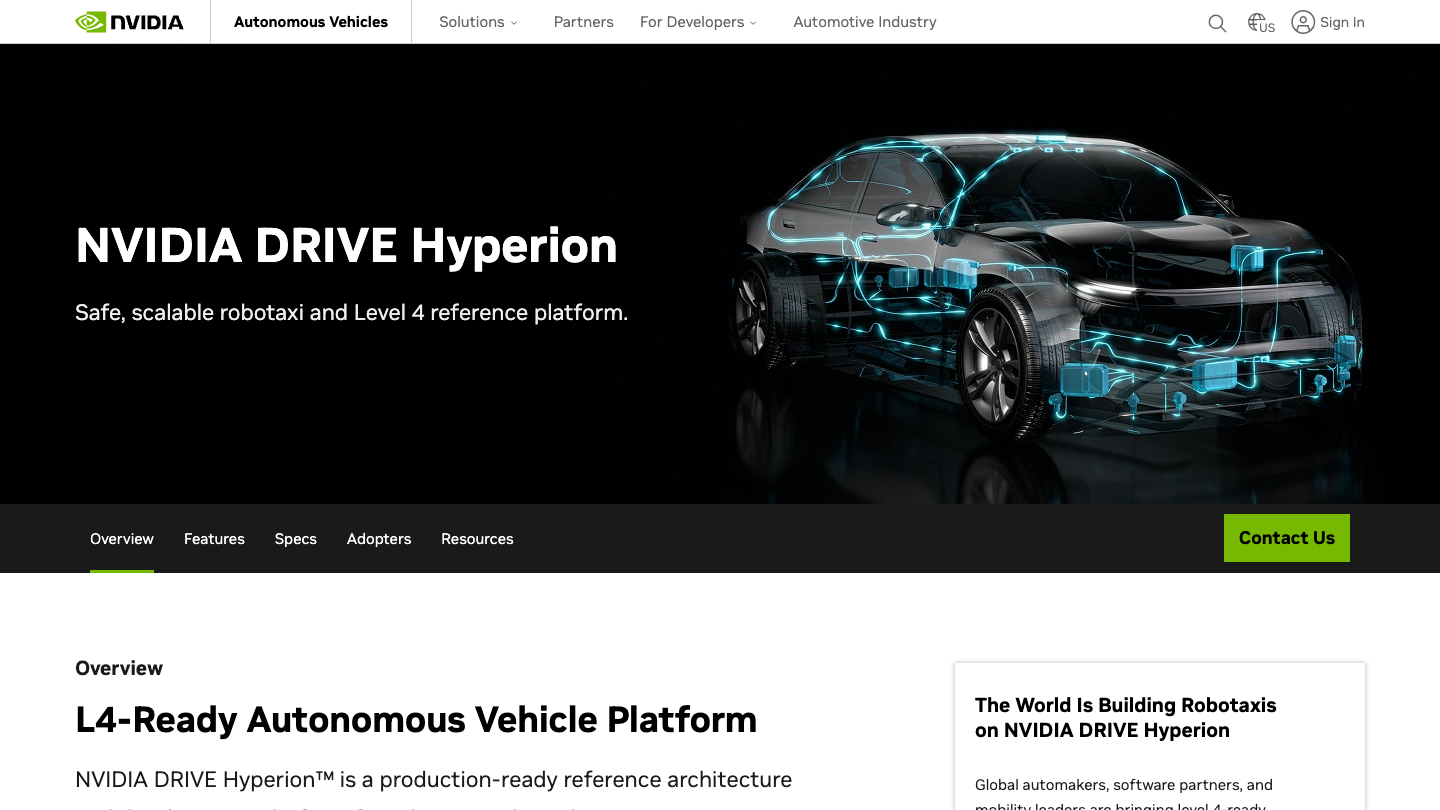 NVIDIA DRIVE Hyperion 官方頁面的 Level 4 Robotaxi 平台主視覺
