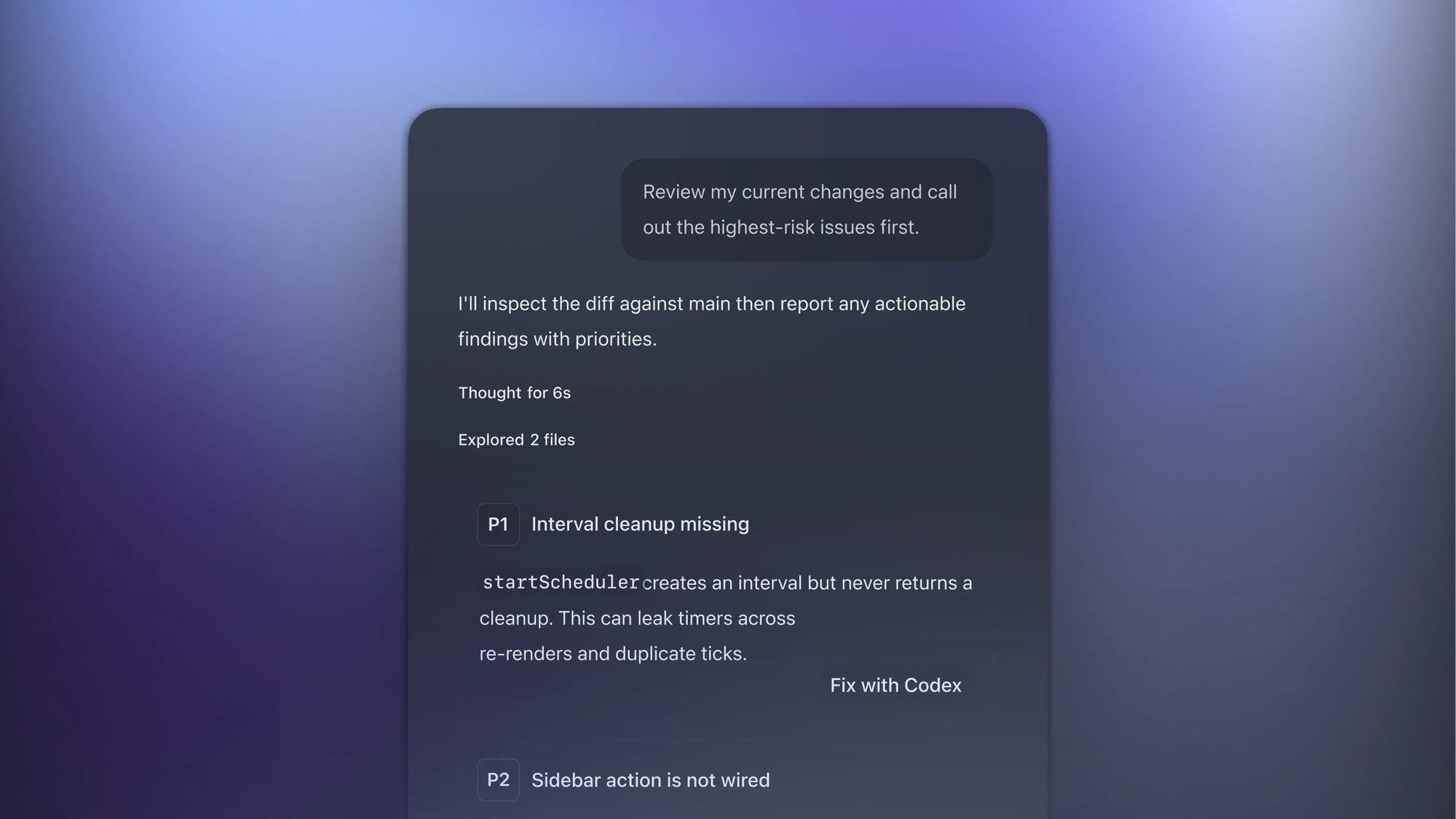 Official Codex product visual showing risk-prioritized code review.