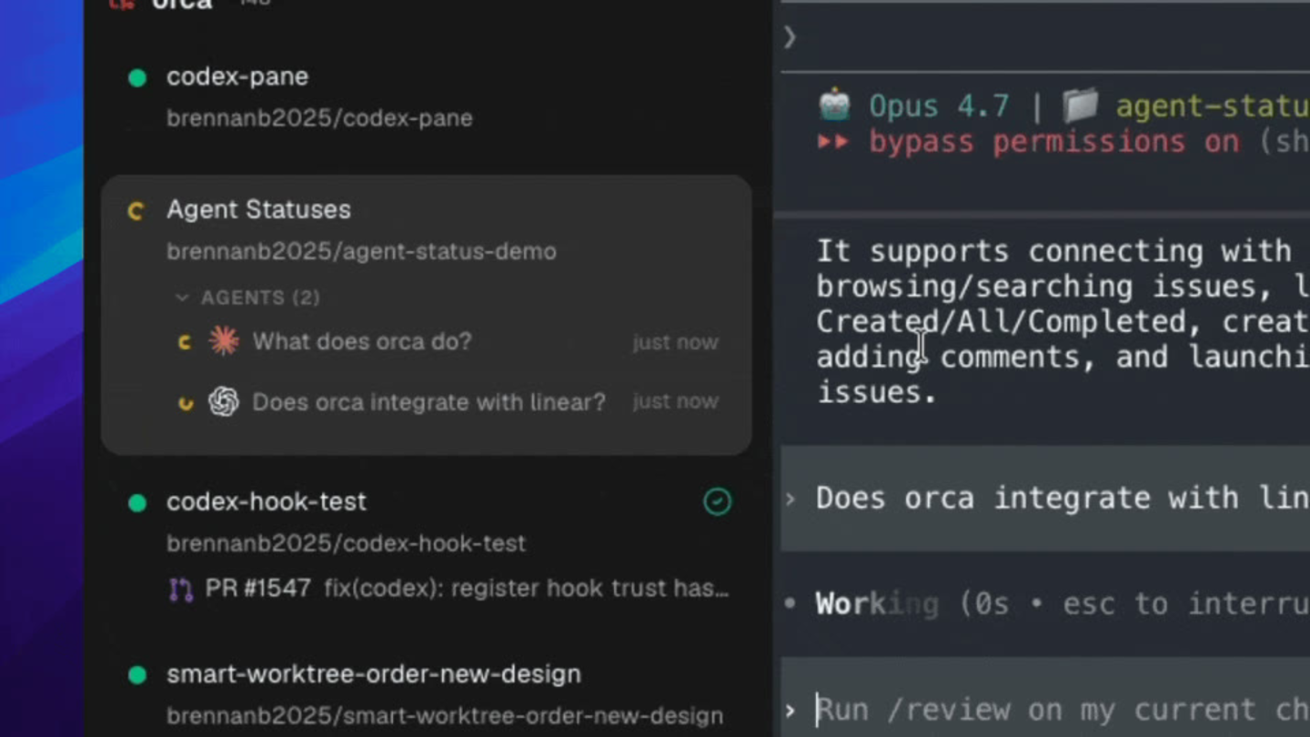 Orca 把多個 CLI Agent 與各自的 Git 工作樹集中在同一個桌面工作區