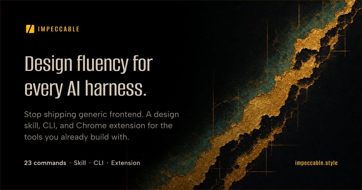 Impeccable's official visual describes a design vocabulary and inspection layer for AI harnesses