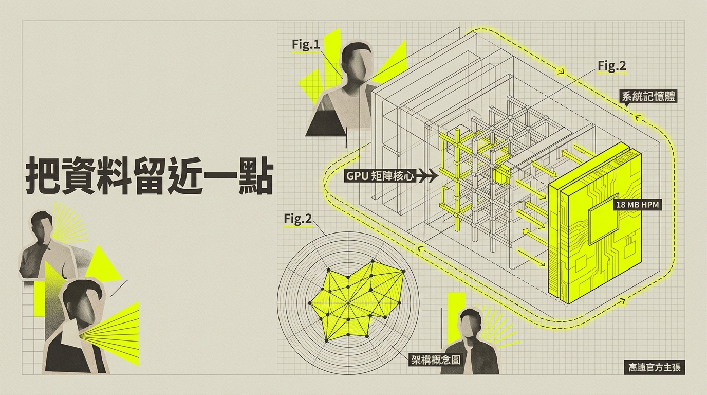 高通所述 GPU 矩陣核心、18 MB HPM 與系統記憶體的概念示意