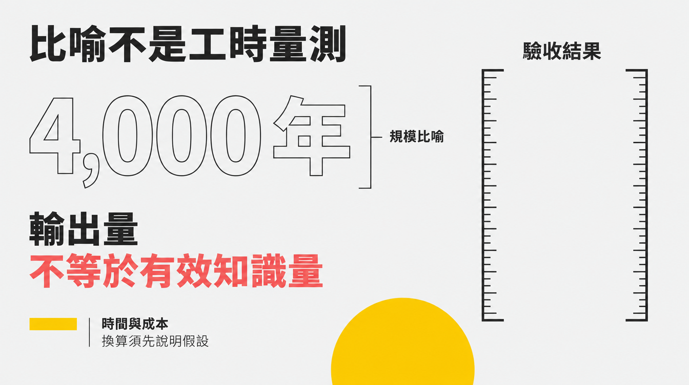 4,000 年是規模比喻,不能當成人類研究工時的量測。