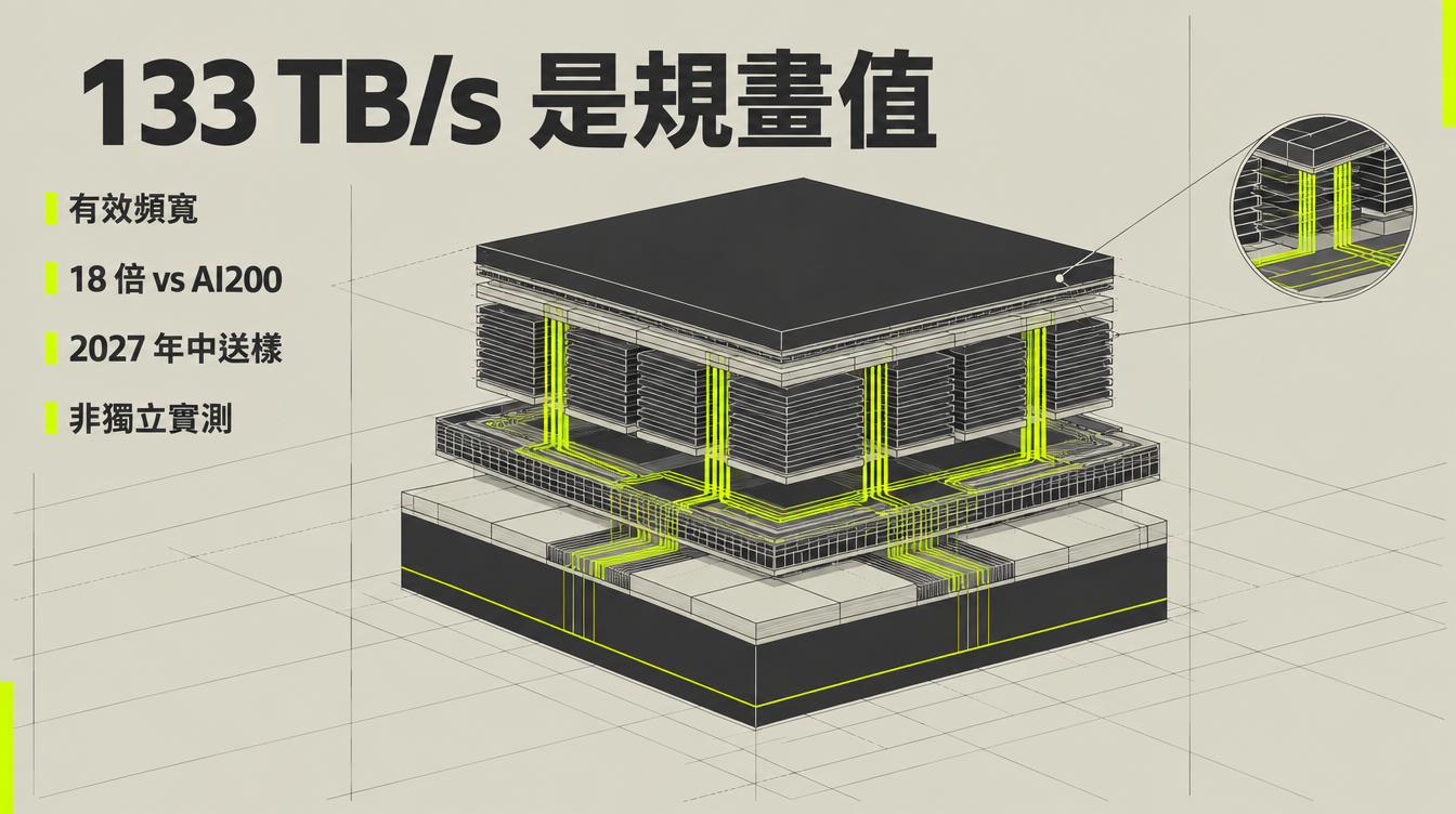 AI250 搭配 HBC Gen 1 的 133 TB/s 是有效頻寬規畫值,並非獨立實測