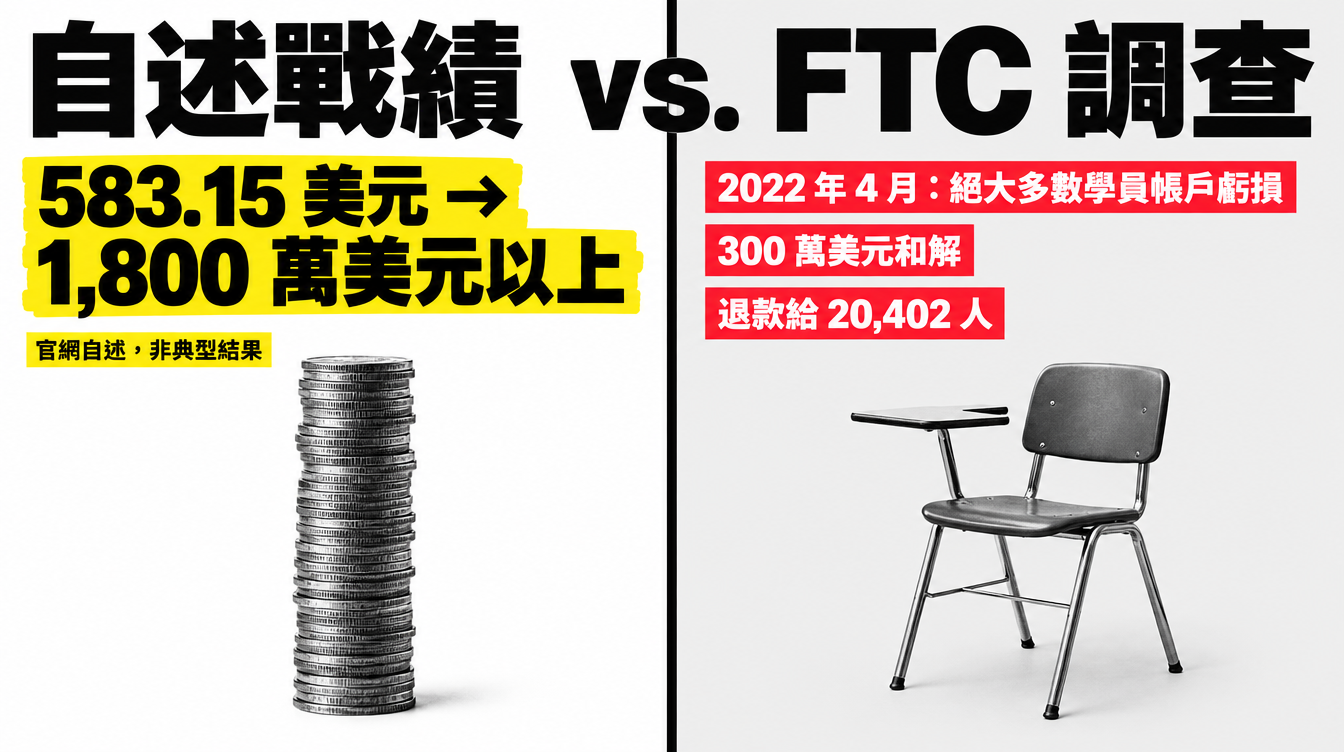 Warrior Trading 官網自述績效與 FTC 2022 年調查結果的對照