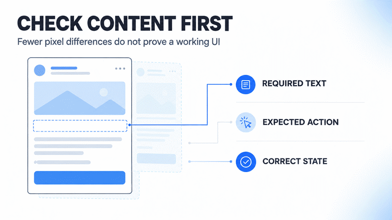 Check required text, expected action and correct state before pixel differences