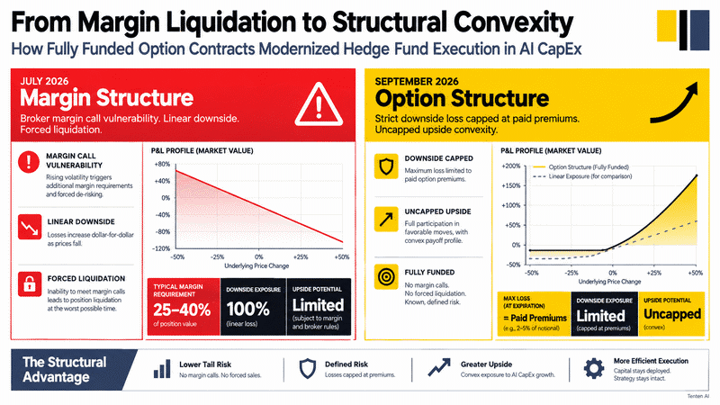 Investment profile comparison between linear margin leverage and non-linear convex options.