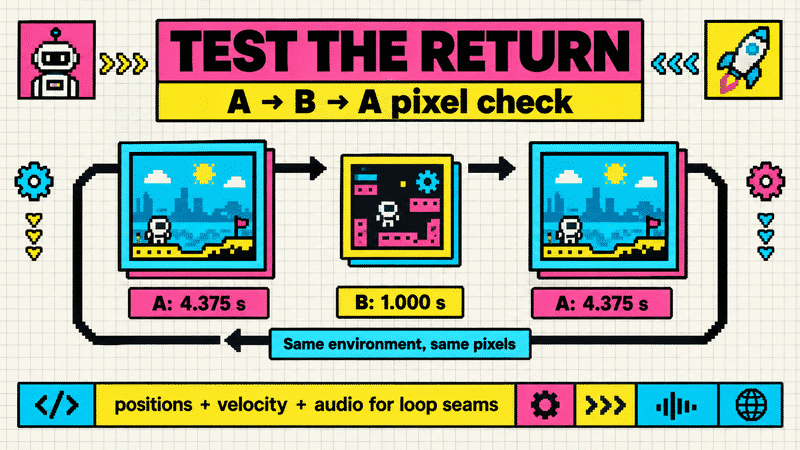 A-B-A return test in a fixed environment, with a partial loop-seam reminder
