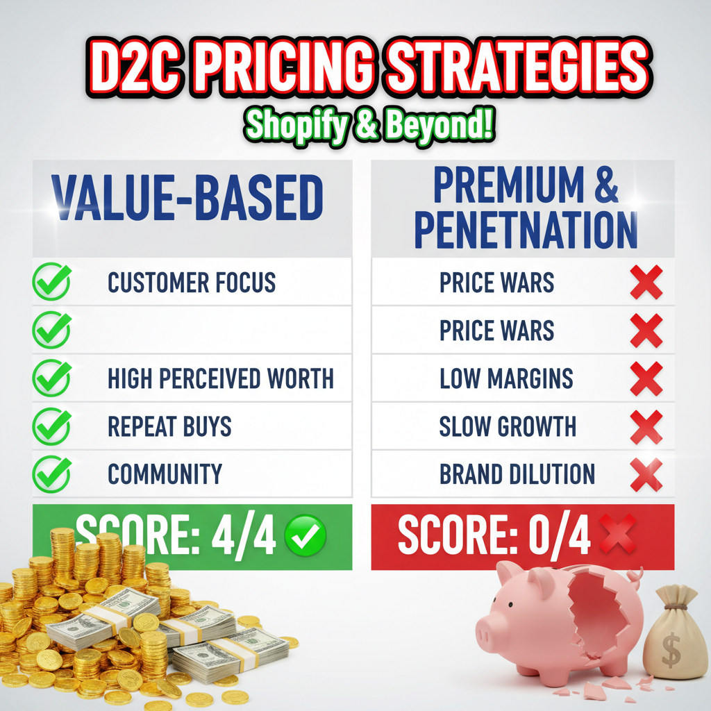 D2C Pricing Strategies on Shopify: Value-Based, Premium & Penetration