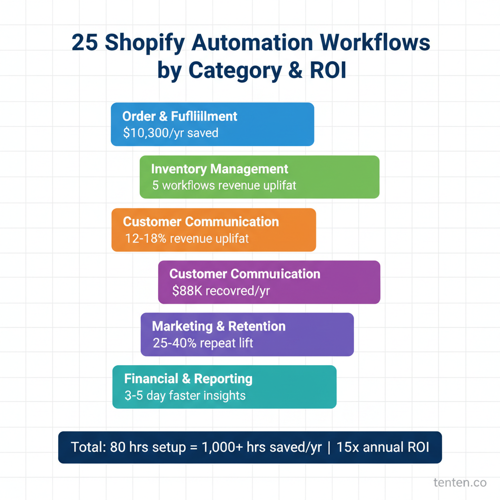 25 Shopify Automation Workflows by Category and ROI