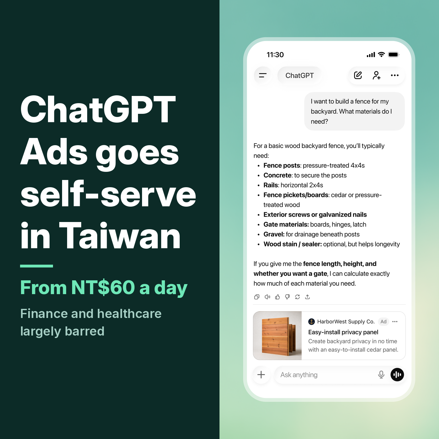 ChatGPT Ads goes self-serve in Taiwan, from NT$60 a day